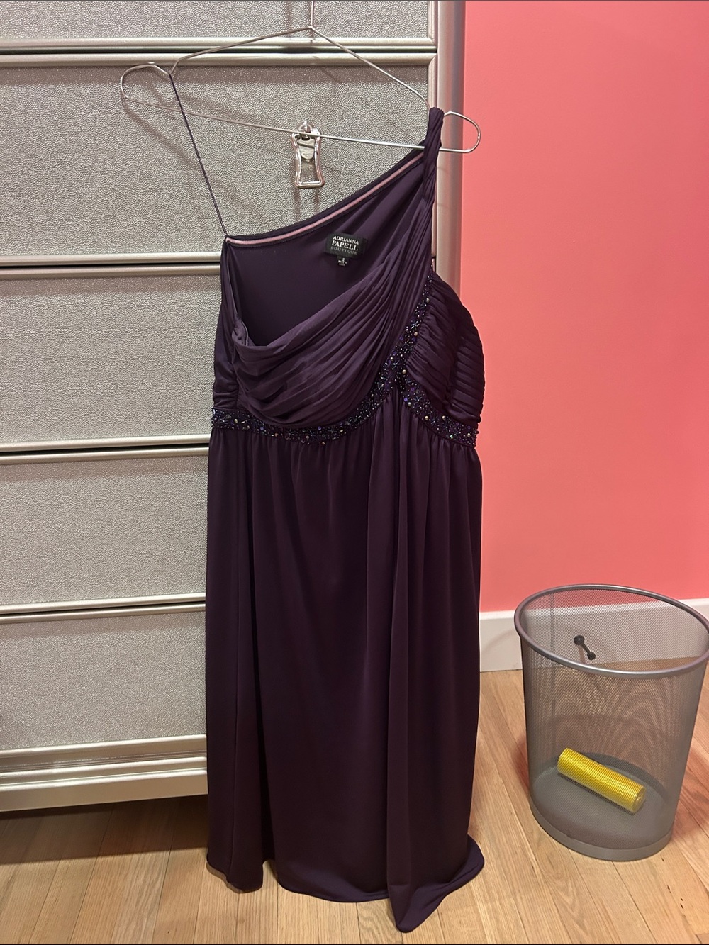 Adrianna Papell One-Shoulder Deep Plum Evening Gown